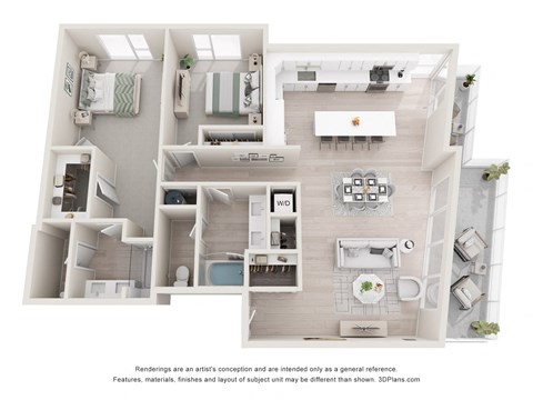 Floor plan for 2 beds, 2 baths, 1505 sqft